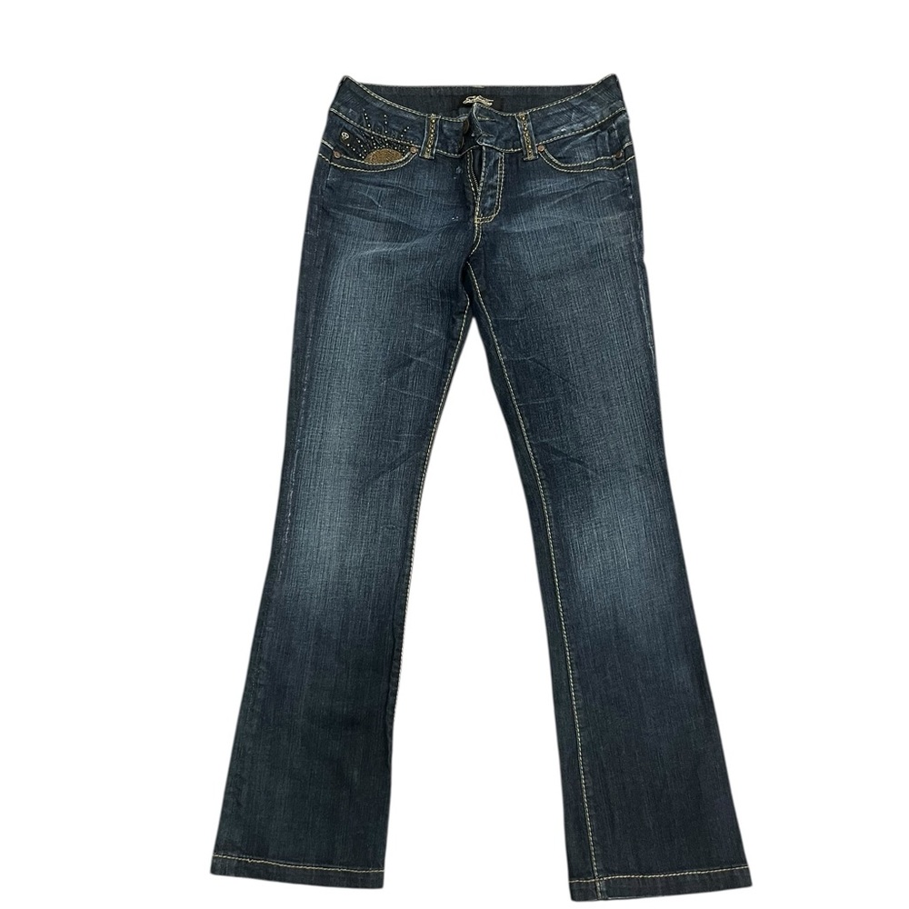 Serfontaine Low Rise Embellished Bootcut Jeans Dark Wash Y2K